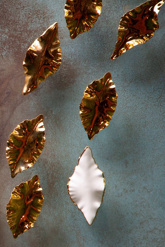 Golden and White Leaves Wall Decor - 100% MADE IN BRASS